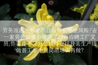 劳务派遣人力资源公司存在哪些风险?去一家劳务派遣公司交了四百应聘工厂文员,他说我不会办公软件安排我去生产线做普工半个月岗前培训再做?