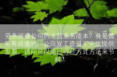 劳务派遣公司的主营业务成本？我是做劳务派遣的，公司发工资员工无法提供发票，请问可以通过哪些方式方法来节税？