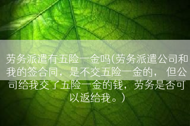 劳务派遣有五险一金吗(劳务派遣公司和我的签合同，是不交五险一金的， 但公司给我交了五险一金的钱，劳务是否可以返给我。)