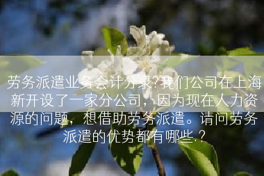 劳务派遣业务会计分录?我们公司在上海新开设了一家分公司，因为现在人力资源的问题，想借助劳务派遣。请问劳务派遣的优势都有哪些.?
