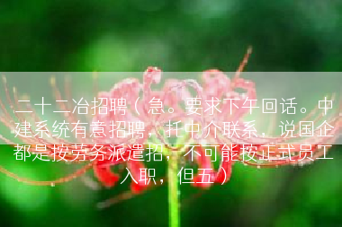 二十二冶招聘（急。要求下午回话。中建系统有意招聘，托中介联系，说国企都是按劳务派遣招，不可能按正式员工入职，但五）