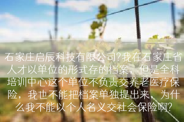 石家庄启辰科技有限公司?我在石家庄省人才以单位的形式存的档案，但是全科培训中心这个单位不负责交养老医疗保险，我也不能把档案单独提出来，为什么我不能以个人名义交社会保险啊?