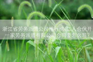 浙江省劳务派遣公司排行榜(二人合伙开一家劳务派遣有限公司合同要怎么写？谢谢帮助。)