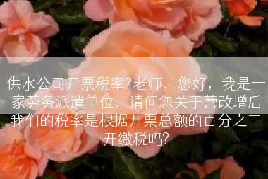 供水公司开票税率?老师，您好，我是一家劳务派遣单位，请问您关于营改增后我们的税率是根据开票总额的百分之三开缴税吗?