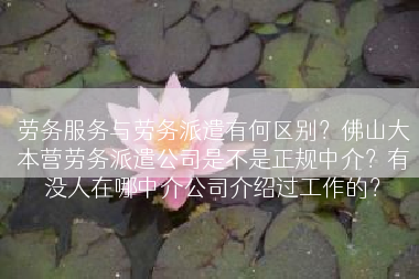 劳务服务与劳务派遣有何区别？佛山大本营劳务派遣公司是不是正规中介？有没人在哪中介公司介绍过工作的？