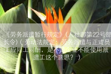 《劳务派遣暂行规定》(人社部第22号部长令)（劳动法规定：劳务派遣与正式员工应同工同酬，是不是企业不能使用派遣工这个意思？）