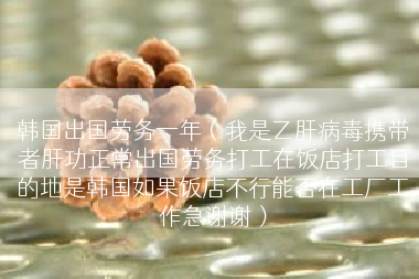 韩国出国劳务一年（我是乙肝病毒携带者肝功正常出国劳务打工在饭店打工目的地是韩国如果饭店不行能否在工厂工作急谢谢）