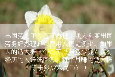 出国劳务工作签证办理（澳大利亚出国劳务好办理吗？费用大概是多少，如果去的话大概一个月可以赚多少钱？请有经历的人详细回答。每个月赚的钱大概等于多少人民币？）