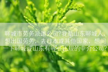 聊城市劳务派遣公司?我是山东聊城人，想出国劳务，去日本或其他国家，想问一下聊城或山东有哪些正规的中介公司?