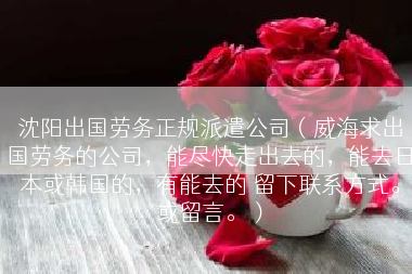 沈阳出国劳务正规派遣公司（威海求出国劳务的公司，能尽快走出去的，能去日本或韩国的，有能去的 留下联系方式。或留言。）