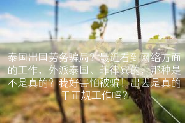 泰国出国劳务骗局？最近看到网络方面的工作，外派泰国、菲律宾的，那种是不是真的？我好害怕被骗！出去是真的干正规工作吗？