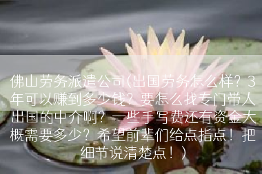 佛山劳务派遣公司(出国劳务怎么样？3年可以赚到多少钱？要怎么找专门带人出国的中介啊？一些手写费还有资金大概需要多少？希望前辈们给点指点！把细节说清楚点！)