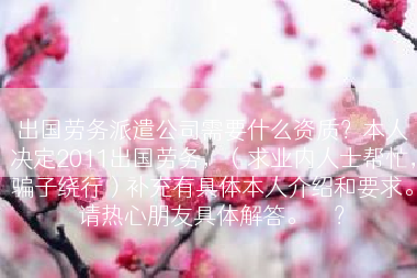 出国劳务派遣公司需要什么资质？本人决定2011出国劳务，（求业内人士帮忙，骗子绕行）补充有具体本人介绍和要求。请热心朋友具体解答。	</div>
				<div class=