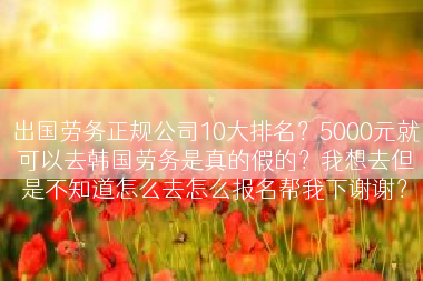 出国劳务正规公司10大排名？5000元就可以去韩国劳务是真的假的？我想去但是不知道怎么去怎么报名帮我下谢谢？