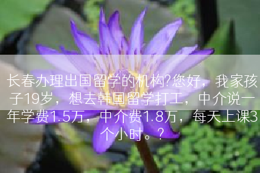 长春办理出国留学的机构?您好，我家孩子19岁，想去韩国留学打工，中介说一年学费1.5万，中介费1.8万，每天上课3个小时。?