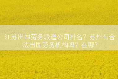 江苏出国劳务派遣公司排名？苏州有合法出国劳务机构吗？在哪？