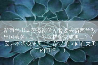 新西兰出国劳务岗位（我要去新西兰做出国劳务。。。怎么样会变成黑工？？ 因为不想变成黑工，所以想问问有关黑工的事情。）
