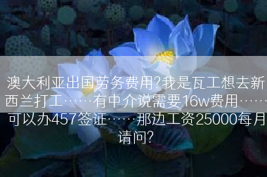 澳大利亚出国劳务费用?我是瓦工想去新西兰打工……有中介说需要16w费用……可以办457签证……那边工资25000每月请问?