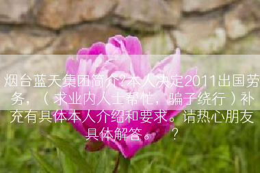 烟台蓝天集团简介?本人决定2011出国劳务，（求业内人士帮忙，骗子绕行）补充有具体本人介绍和要求。请热心朋友具体解答。	</div>
				<div class=