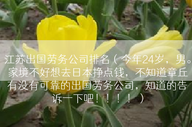 江苏出国劳务公司排名（今年24岁，男。家境不好想去日本挣点钱，不知道章丘有没有可靠的出国劳务公司，知道的告诉一下吧！！！！）