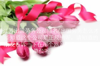 江苏出国劳务公司排名(出国劳务怎么才能知道这个公司是正规的呢，请知道的朋友告诉一下在那个网站能查到正规的单位呢、谢了)