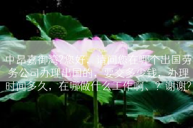 中昂嘉御湾?您好，请问您在哪个出国劳务公司办理出国的，要交多少钱，办理时间多久，在哪做什么工作啊、？谢谢?