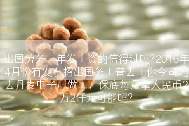 出国劳务一年发工资的信得过吗?2016年4月份有发布招出国务工普去工你今司吗去丹麦电子厂做工，保底每月拿人民币2万2仟元可能吗?