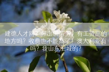 建德人才网？想出国劳务，有工资高的地方吗？收费也不能高了！澳大利亚有吗？我山东肥城的？