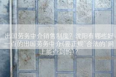 出国劳务中介销售制度？沈阳有哪些好一点的出国劳务中介(要正规`合法的`网上能查到的)？