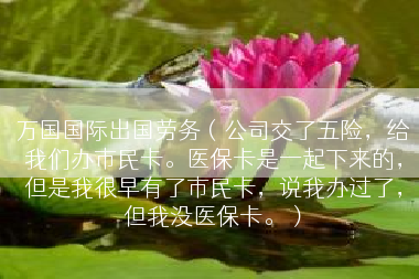 万国国际出国劳务（公司交了五险，给我们办市民卡。医保卡是一起下来的，但是我很早有了市民卡，说我办过了，但我没医保卡。）