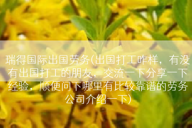 瑞得国际出国劳务(出国打工咋样，有没有出国打工的朋友，交流一下分享一下经验，顺便问下哪里有比较靠谱的劳务公司介绍一下)