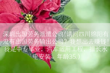 深圳出国劳务派遣公司(请问四川绵阳有没有出国劳务输出公司？我想出去赚钱！我是中专毕业，汽车运用工程，擅长水电安装。年龄35.)