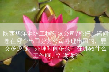 陕西华洋消防工程有限公司?您好，请问您在哪个出国劳务公司办理出国的，要交多少钱，办理时间多久，在哪做什么工作啊、？谢谢?