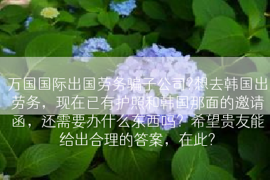 万国国际出国劳务骗子公司?想去韩国出劳务，现在已有护照和韩国那面的邀请函，还需要办什么东西吗？希望贵友能给出合理的答案，在此?