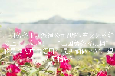 出国劳务正规派遣公司?哪位有文采的给接上下一句啊！！“出国劳务找辰枫” 我是作为广告语用 但是押韵做不好，望大师指点?