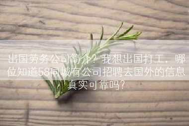 出国劳务公司简介？我想出国打工，哪位知道58同城有公司招聘去国外的信息真实可靠吗？