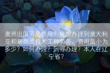 澳洲出国劳务费用？我想办理到澳大利亚和新西兰技术工种劳务，费用最小为多少？如何办理？到哪办理？本人在辽宁省？