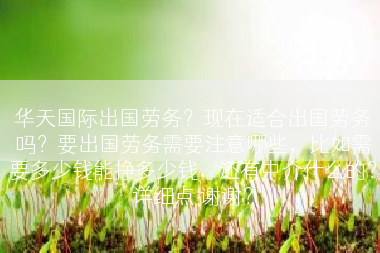 华天国际出国劳务？现在适合出国劳务吗？要出国劳务需要注意哪些，比如需要多少钱能挣多少钱，还有中介什么的？详细点 谢谢？