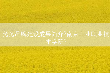 劳务品牌建设成果简介?南京工业职业技术学院?