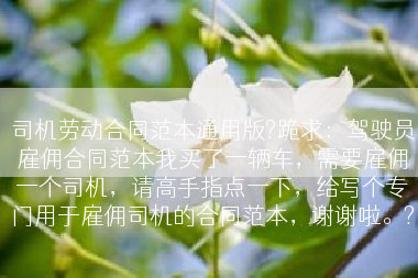 司机劳动合同范本通用版?跪求：驾驶员雇佣合同范本我买了一辆车，需要雇佣一个司机，请高手指点一下，给写个专门用于雇佣司机的合同范本，谢谢啦。?