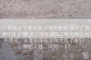 广西恒安劳务有限公司企查查(我在广西南宁西乡塘(南宁连冠建筑工程有限公司)开塔吊，去年到现在公司才发了我们一伴的工钱，请问一下)
