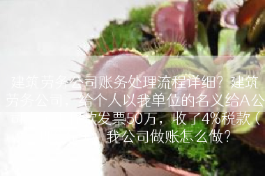 建筑劳务公司账务处理流程详细？建筑劳务公司，给个人以我单位的名义给A公司开了工程款发票50万，收了4%税款（即2万），我公司做账怎么做？