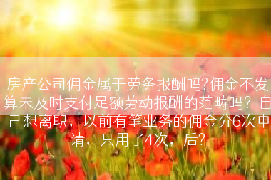 房产公司佣金属于劳务报酬吗?佣金不发算未及时支付足额劳动报酬的范畴吗？自己想离职，以前有笔业务的佣金分6次申请，只用了4次，后?