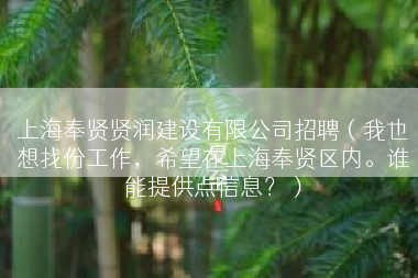 上海奉贤贤润建设有限公司招聘（我也想找份工作，希望在上海奉贤区内。谁能提供点信息？）