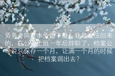 劳务合同范本免费下载？我是退伍回来的，在公司上班一年后辞职了，档案公司说只保存一个月，让满一个月的时候把档案调出去？