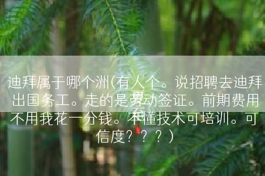 迪拜属于哪个洲(有人个。说招聘去迪拜出国务工。走的是劳动签证。前期费用不用我花一分钱。不懂技术可培训。可信度？？？)