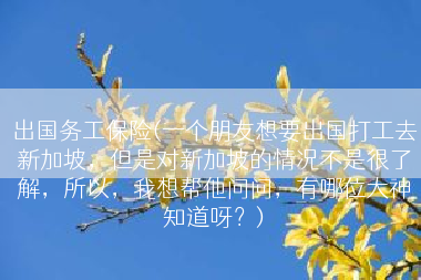 出国务工保险(一个朋友想要出国打工去新加坡，但是对新加坡的情况不是很了解，所以，我想帮他问问，有哪位大神知道呀？)