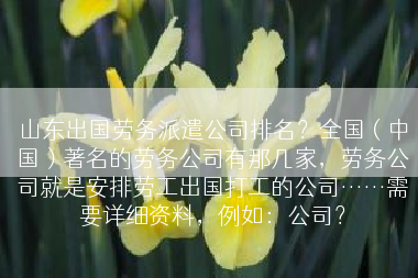 山东出国劳务派遣公司排名？全国（中国）著名的劳务公司有那几家，劳务公司就是安排劳工出国打工的公司……需要详细资料，例如：公司？