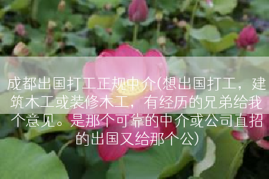 成都出国打工正规中介(想出国打工，建筑木工或装修木工，有经历的兄弟给我个意见。是那个可靠的中介或公司直招的出国又给那个公)