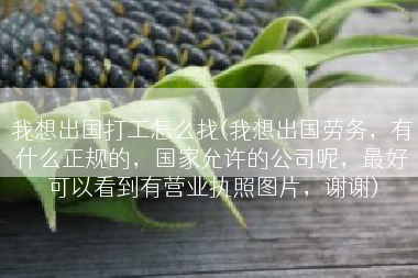 我想出国打工怎么找(我想出国劳务，有什么正规的，国家允许的公司呢，最好可以看到有营业执照图片，谢谢)